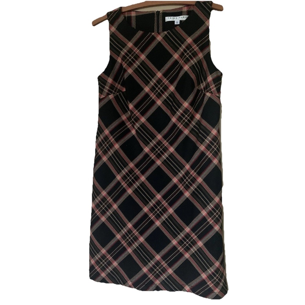 Trina Turk Brynne women's dress Plaid Shift sleeveless mini dress SZ-2 - Picture 4 of 16